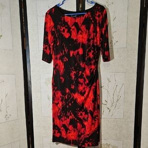 Connected Apparel Red and Black Asymmetrical Fitted Cocktail Dress